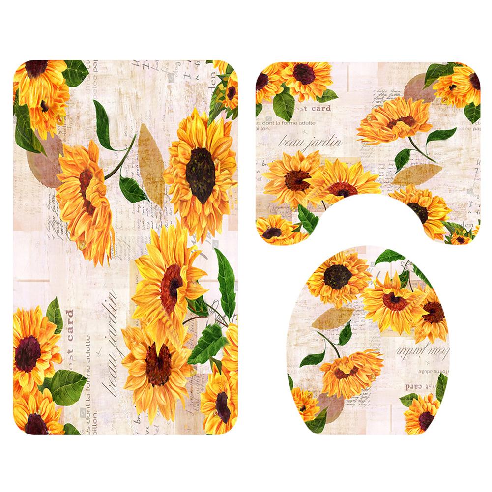 Daisy Rose Shower Curtain Polyester Cover Mat Set Anti-Slip Rug Bathroom Accessories