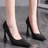 Fashion Full Diamond Pointed Shallow Mouth Banquet High Heels Women's 2025 Spring New Elegant Style Rough Documentary