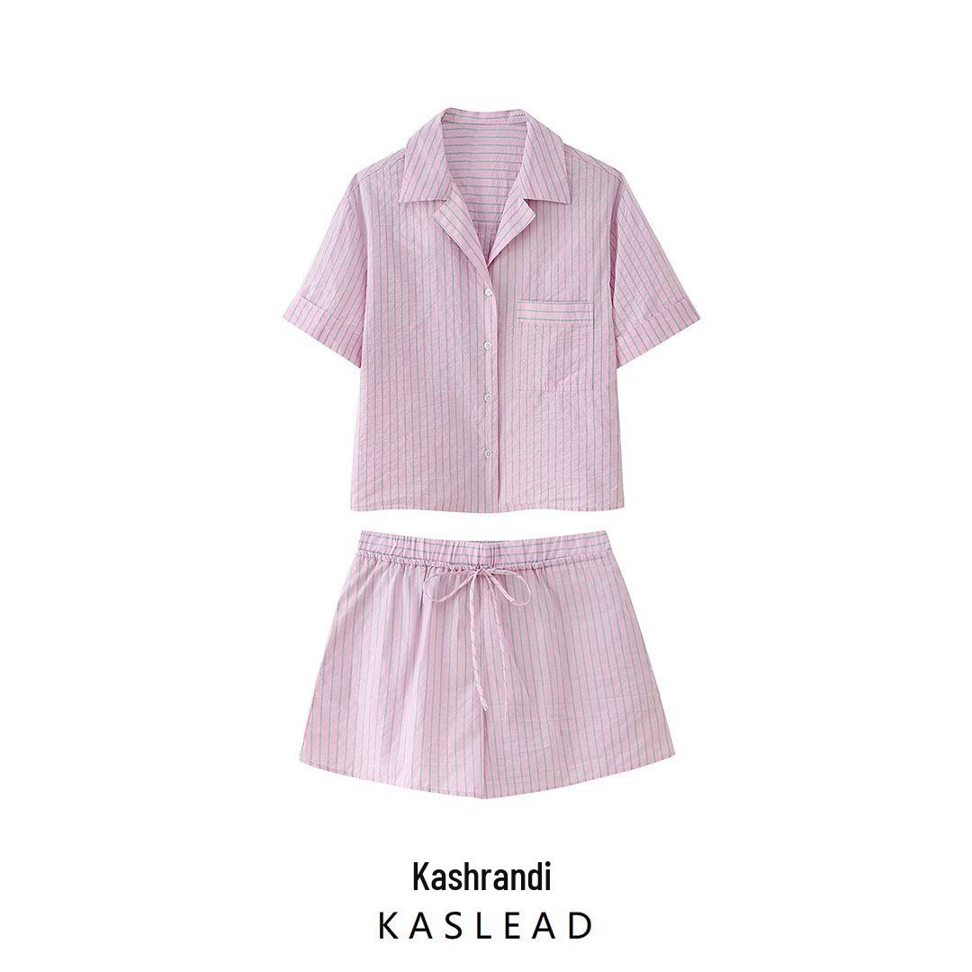 

Spring 2025 Women s Striped Shirt and Casual Shorts Set - European and American Style XS