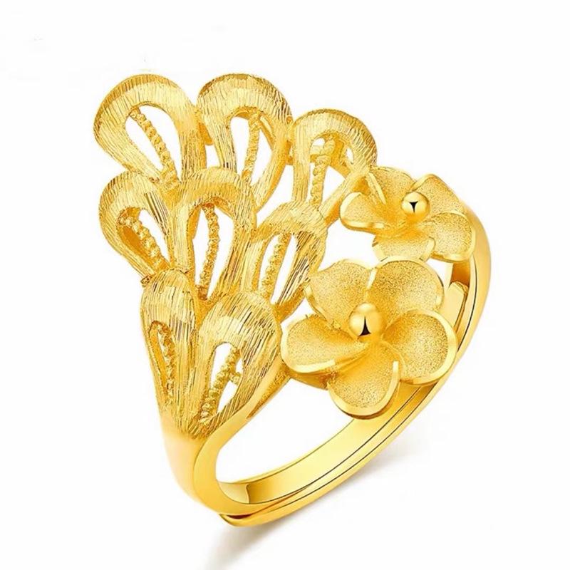 Gold-Plated Brass Phoenix Tail Ring – Openwork Peacock Design for Women