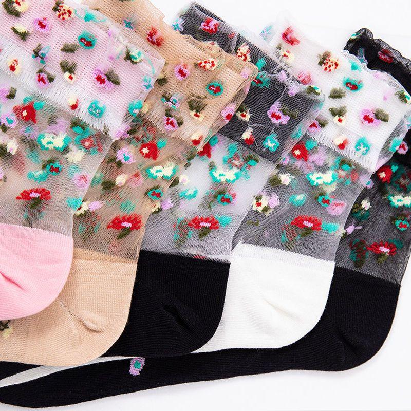 5 זוגות גרביונים קיץ לנשים, משי קריסטל, חמודים, נגד קרעים, משי, מתוקים, נושמים, רב-תכליתיים, בסיס כותנה, משי זכוכית, נייר קרטון