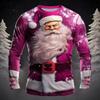 Rock Santa Pattern Crew Neck Long T-Shirt Men's Casual 3D Printing