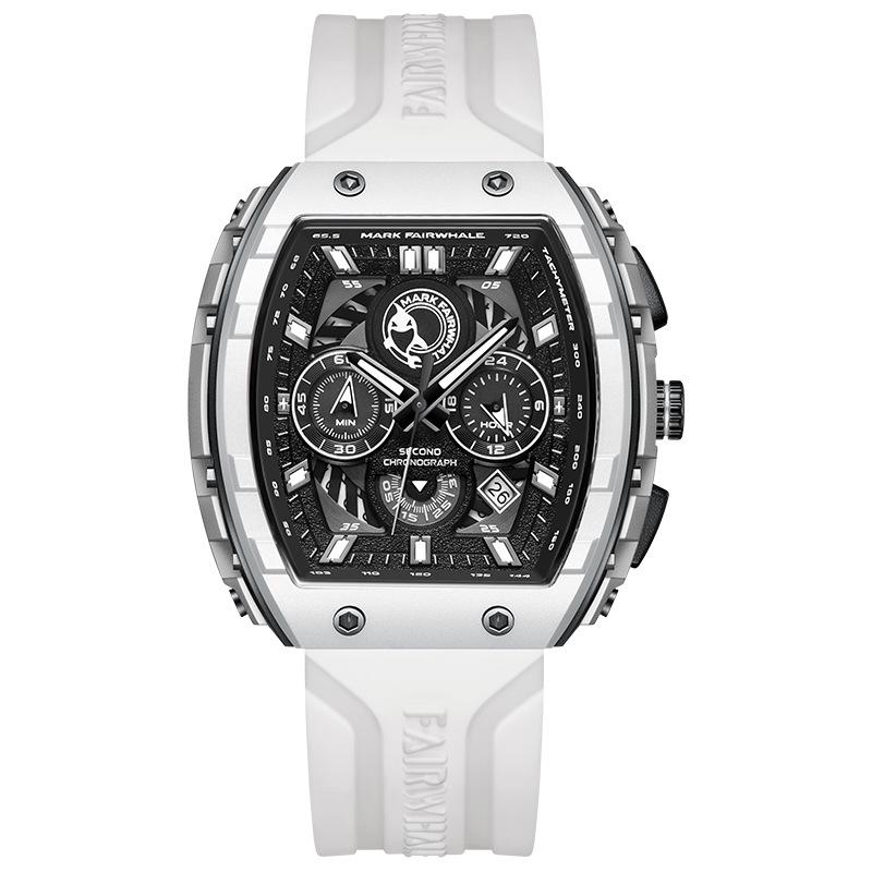 Mark Fairwhale Brand Men's Silicone Quartz Watch Luminous Pointer Dial 30M Water Resistant Wine Barrel Case Sports Wristwatch