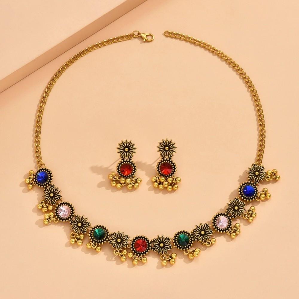 Rhinestone Necklace Earrings Set Pendant Women Jewelry Set Elegant Tassel Jewelry Set  Wedding