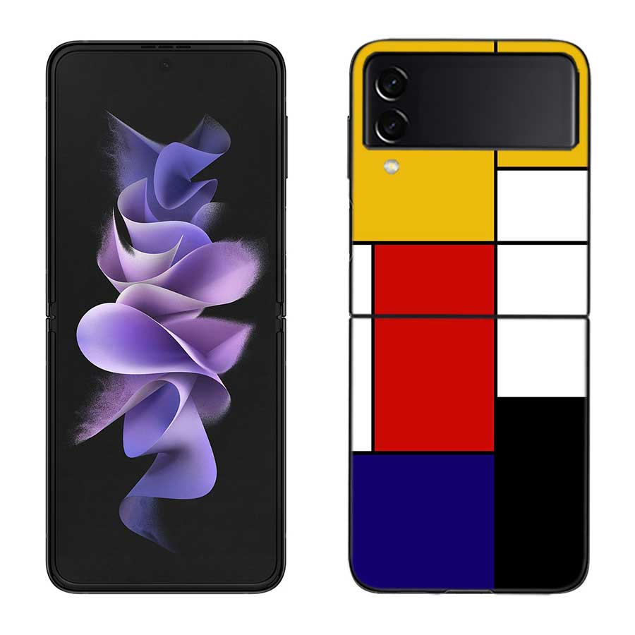 TOPLBPCS Mondrian Grid Phone Case For Samsung Z Flip 7 6 5G Galaxy Z Flip 5 4 3 Black Hard Cell Cover Luxury PC Shell Coque