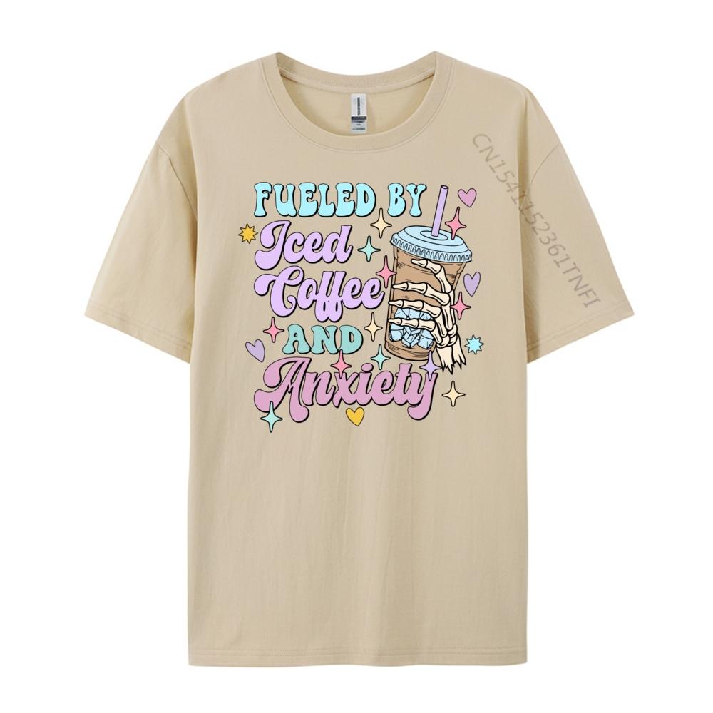 Fueled By Iced Coffee And Anxiety Coffee Shirt Green And White Graphic T Shirt Summer Funny T Shirts Gift