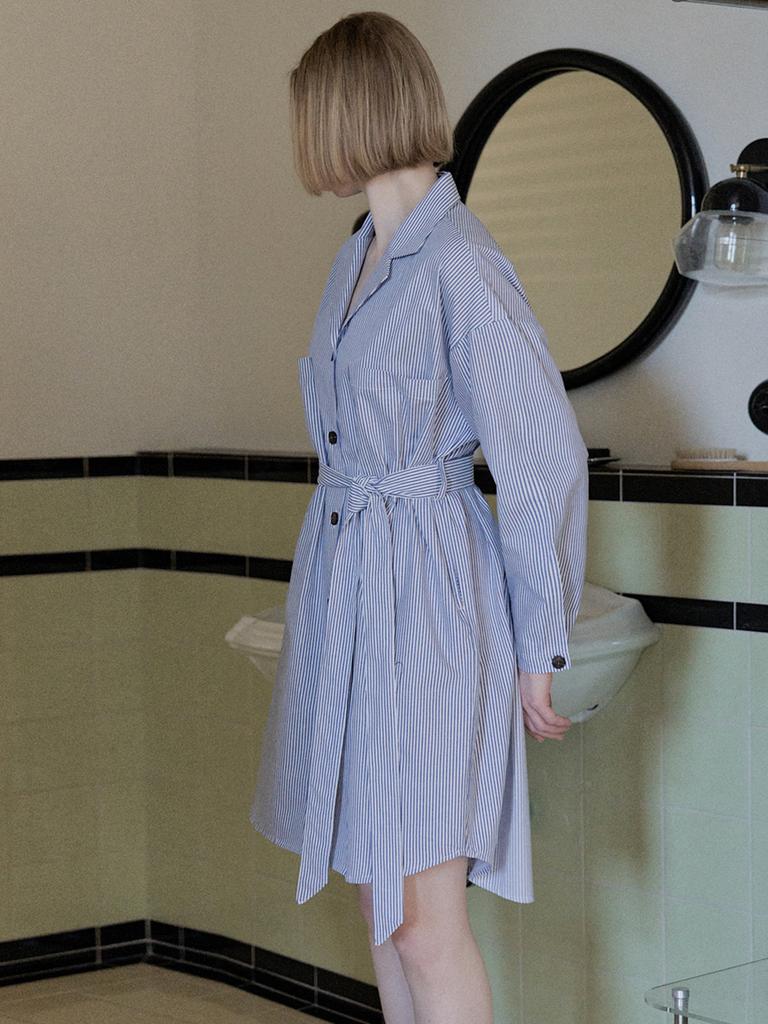 AVANT-G Overfit Shirt Long Sleeve Dress - Blue