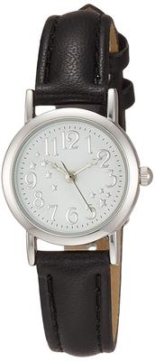 [Arias] Analog Amalfidia Wasserdichtes Lederarmband Sternweißes Zifferblatt WW19010A-90 Damen Schwarz
