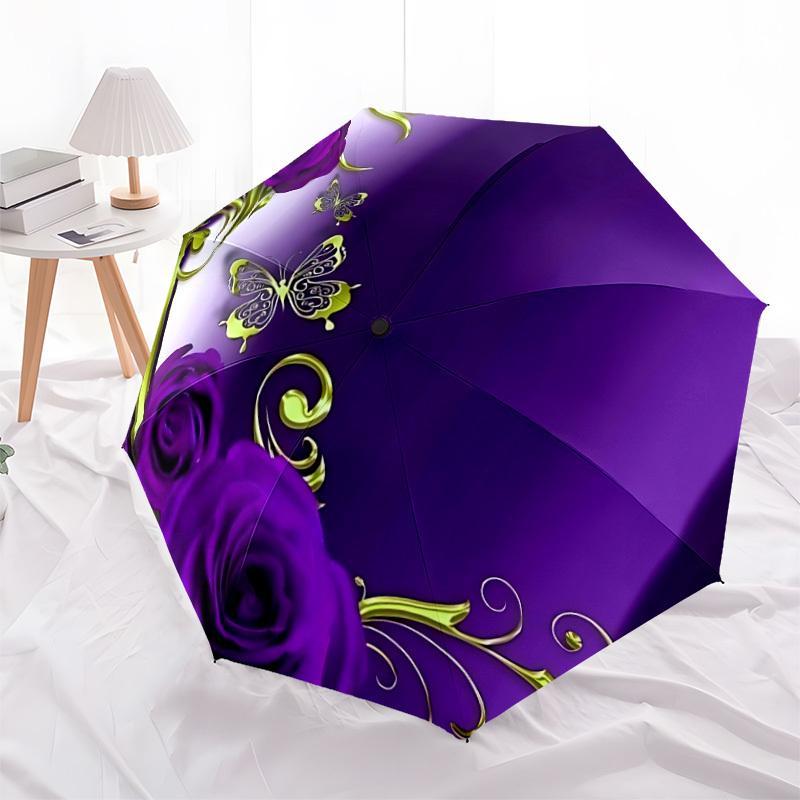 1pc Butterfly Rose Decorative Folding Umbrella | Elegant Design, Fashionable Accessory, Durable Construction, Sturdy Ribs yy251107032