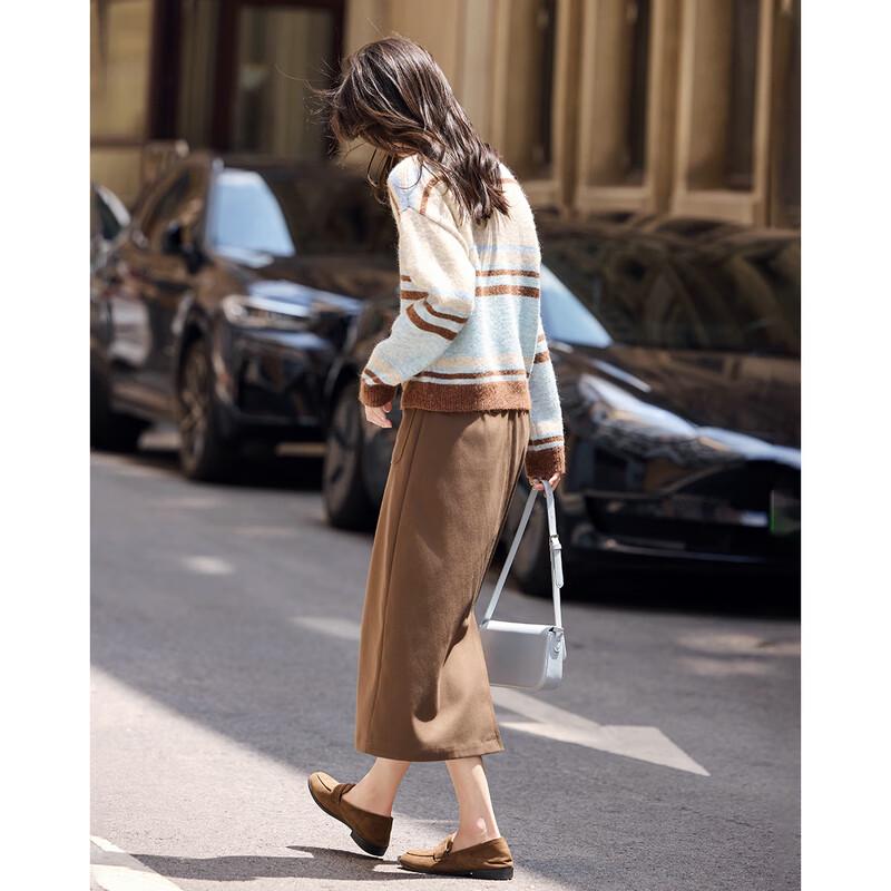 Elegant Striped Patchwork Sweater & Skirt Set