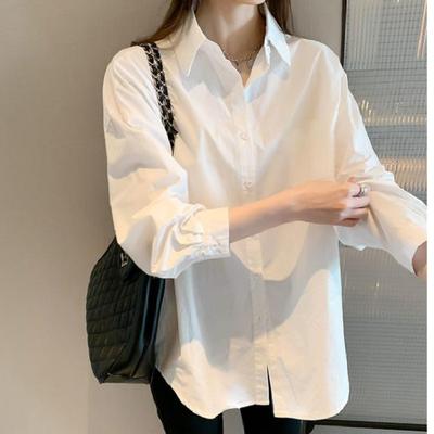 Fashion Spring Casual Loose White Shirt Women Long Sleeve Solid Turn Down Collar Office Ladies Blouse Single Breasted Elegant Women Blouses Tops 25572
