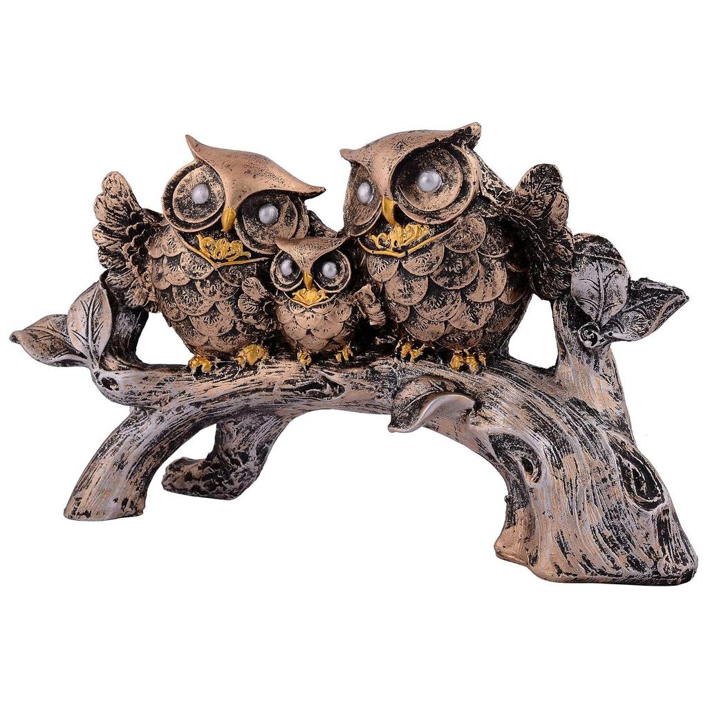 Owl Family Sitting On Tree Decorative Bird Showpieces Statue - Copper & Brown