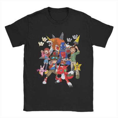 Digimon Anime T Shirt Men Women's 100% Cotton Funny T-Shirt Round Neck Agumon Monster Tees Short Sleeve Clothing Plus Size