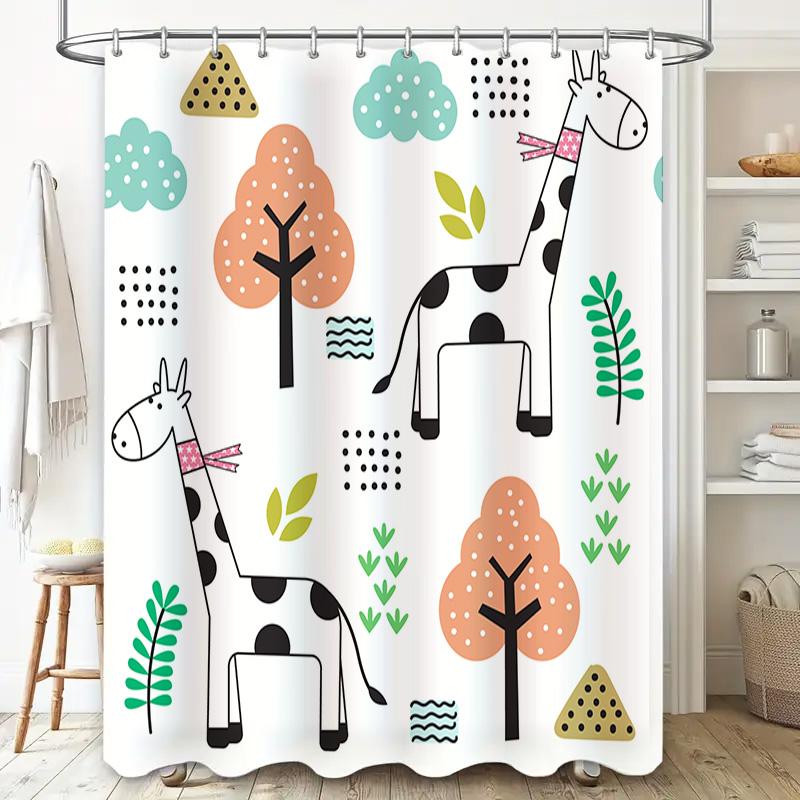 Giraffe Baum Duschvorhang Tierdruck Badematte Dekoration Für Kinder Badezimmer Niedliche Cartoon Heimdekoration Wasserdichtes Gewebe 3D Druck