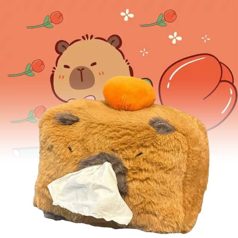 Adorable Capybara Tissue Box Plush Storage Container For Home And Car Organization