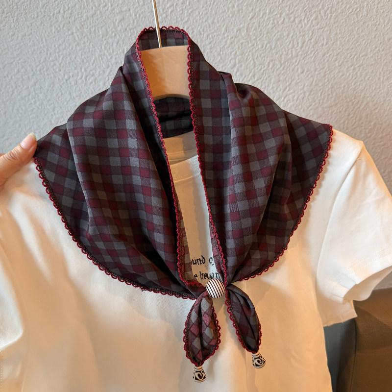 British lace plaid beaded triangular scarf, fart curtain, women's stacking wears high-end fashion waist accessories, fart-covering silk scarf skirt