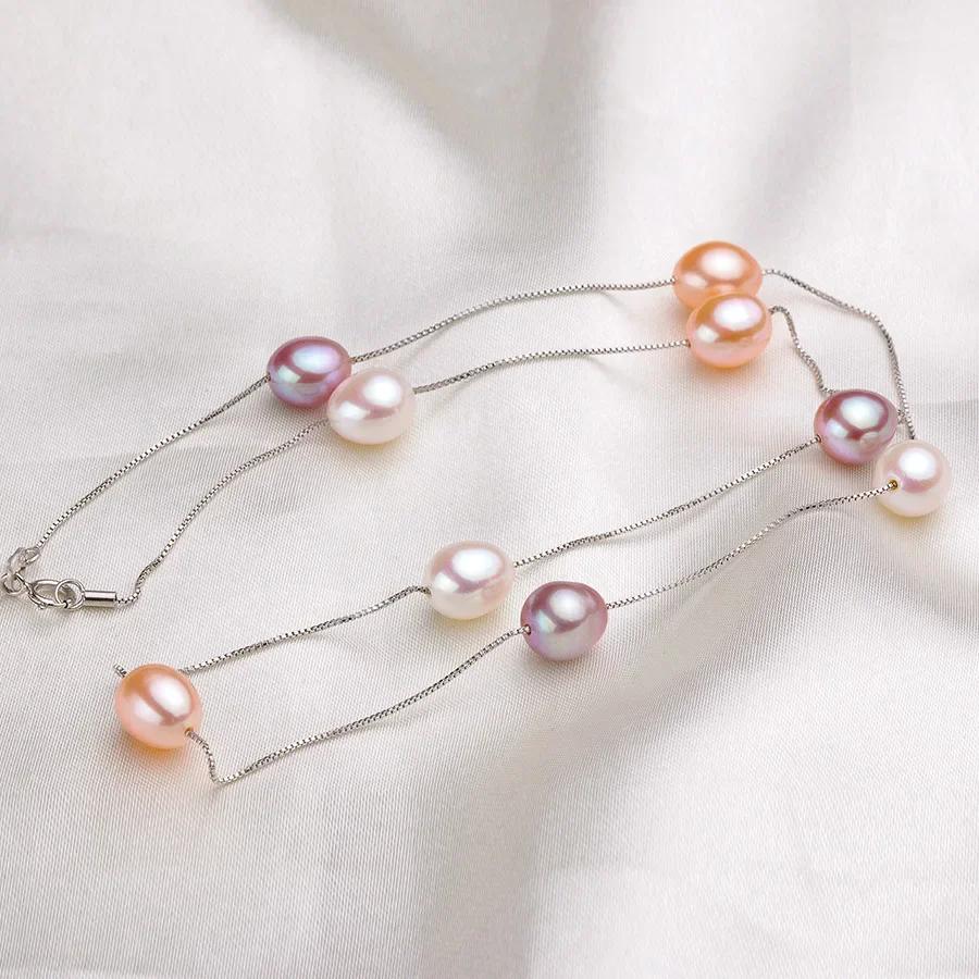 HENGSHENG 45cm AAAA Natural Freshwater Pearl Chains Necklaces For Women Fashion S925 Silver White Pink Purple Real Pearl Jewelry
