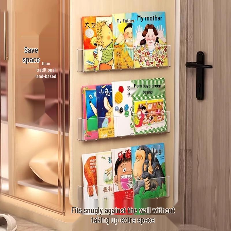 Punch-Free Wall-Mounted Acrylic Bookshelf for Children's Picture Books