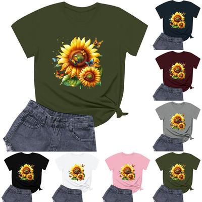 Damenmode Bedrucktes Rundhals Kurzarm Freizeit T-Shirt Top