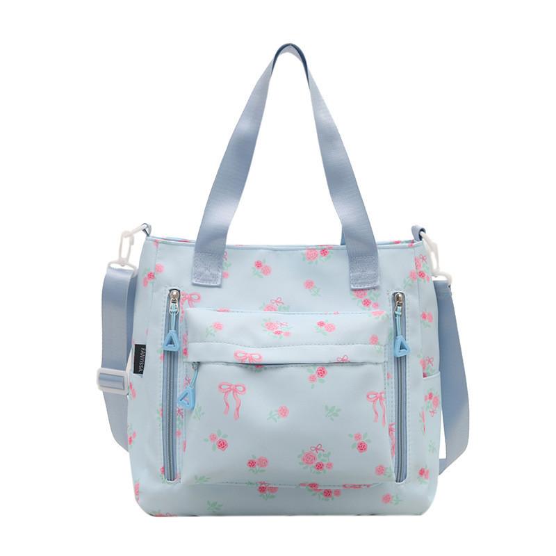 Printed Pattern Casual Canvas Tote Bag With Zipper Closure For University Students School And Travel
