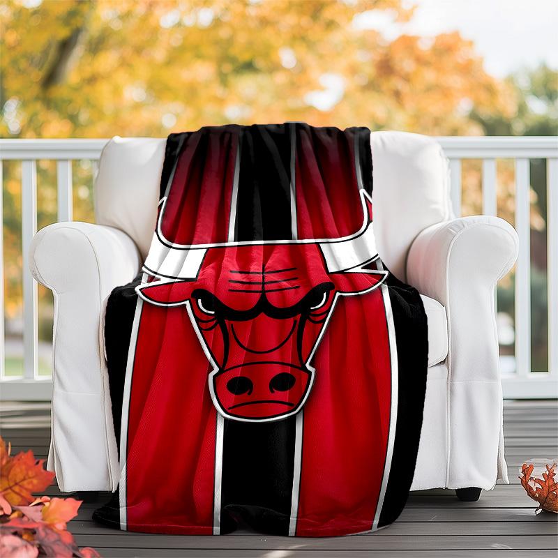 1 szt. Koc tematyczny Chicago Bulls - Nadruk cyfrowy, Poliester, Przytulny na wszystkie pory roku, Idealny na zewnątrz i w podróży