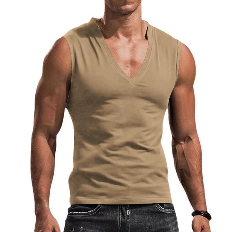 Men's Vest V-neck Solid Color Casual Breathable Slim Sleeveless T-shirt Men's Wear