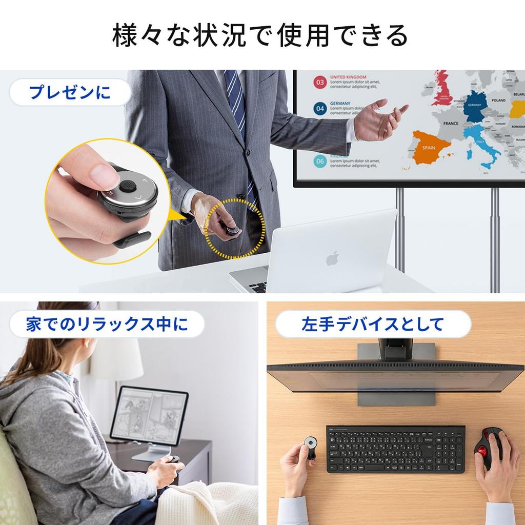 Sanwa Direct [Improved Operation] Bluetooth Ring Mouse, Rechargeable, Compatible with PowerPoint and Keynote, WindowsMac, 5-Button Finger Mouse,