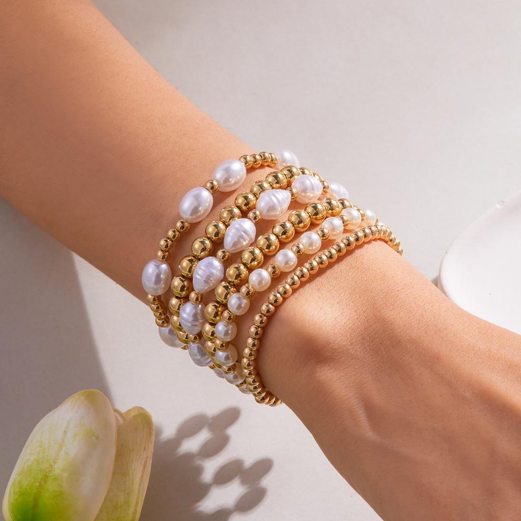 Artificial Pearl Beaded Bracelet With Geometric Oval Design For Womens Fashion Accessory