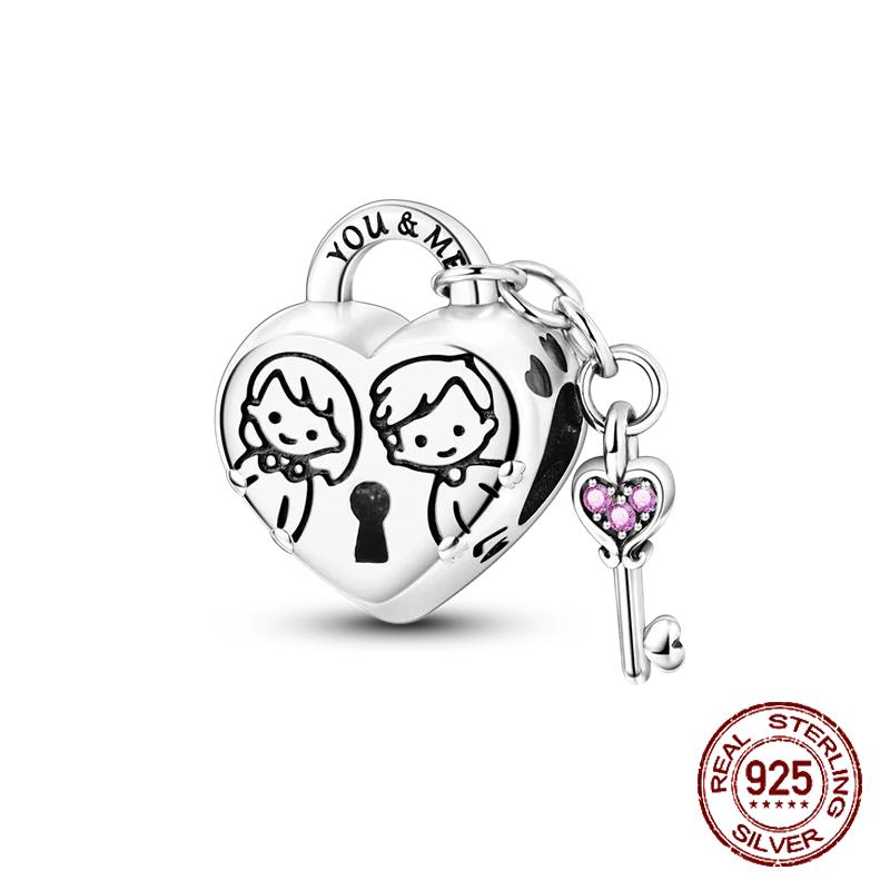 Inlaid Zircon Charm Beads Copper Color Love Heart Snake Dangle Fit Original Bracelet Charms Pendant Jewelry