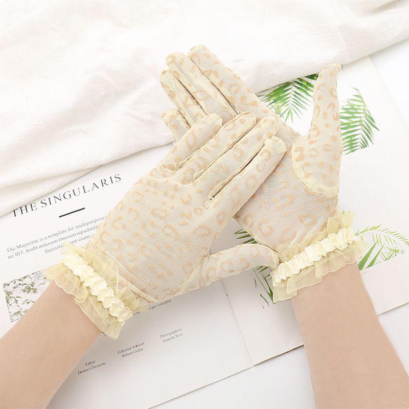 

Летние леопардовые солнцезащитные тонкие перчатки с кружевом, дышащие модные перчатки для езды на велосипеде для женщин