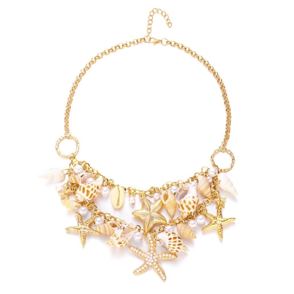 Bohemian Starfish Conch Necklace Exaggerated Beach Vacation Wind Shell Single Circle Accessories