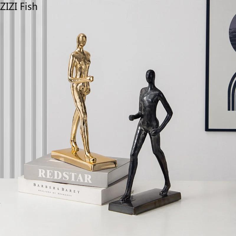 Creative Running Figures Statue Desk Decoration Crafts Ornaments Gold-plated Character Ceramic Sculpture Room Aesthetic Decor