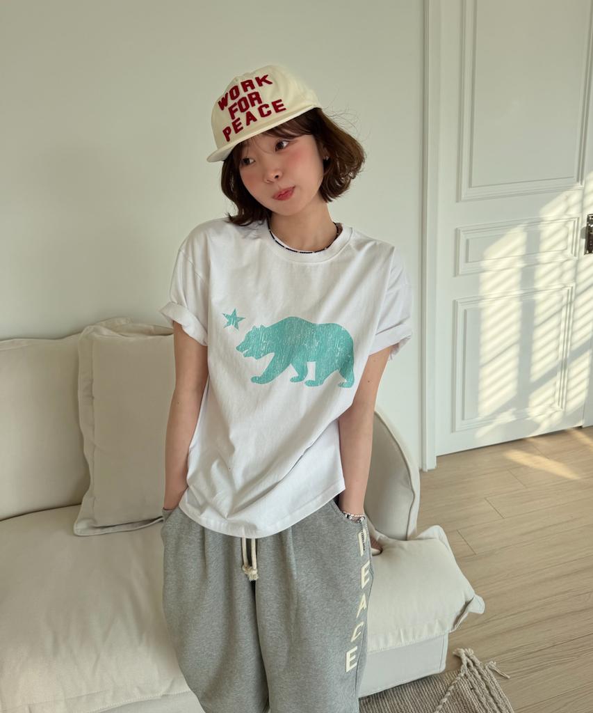 AMOU Cali Bear Half T-Shirts White