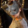 Sexy Shiny Cat Ear Masks - Cosplay-Ready with Bling Gloves Kitten Half Mask for Halloween Party Transform Into Feline Goddess