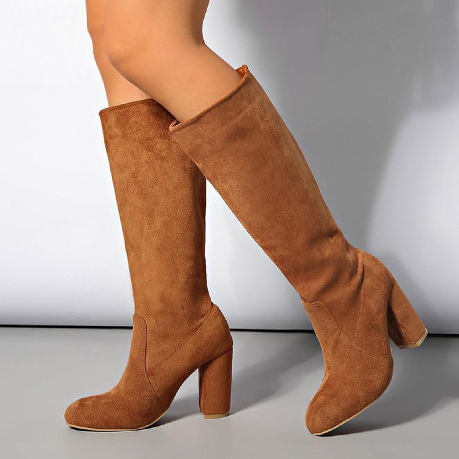

Women s Chunky Heel Boots Fashion Casual Suede Solid Color Round Toe Knee High Boots High Boot Socks for Women Cute 37 коричневый