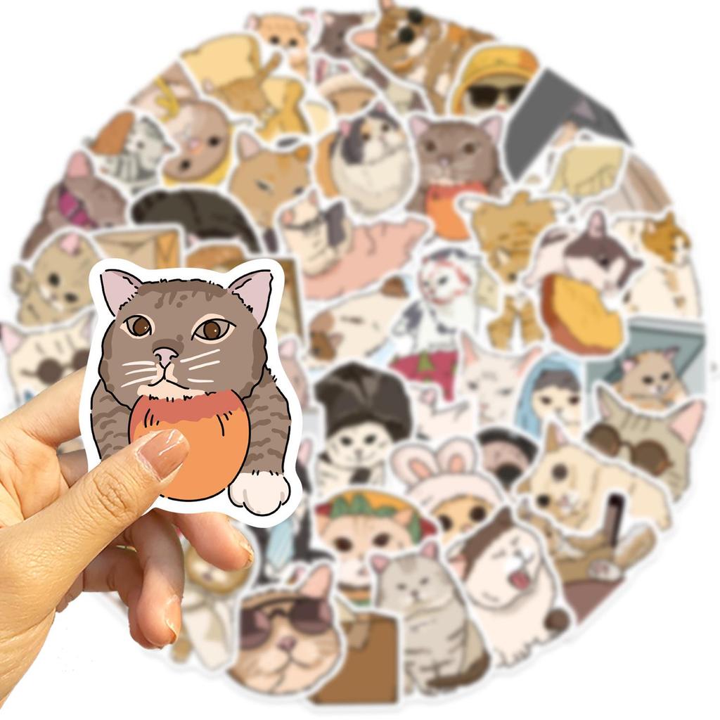 50 Cartoon Cat Emoji Stickers - Cute, Waterproof, Self-Adhesive for Scrapbooks & Phone Cases