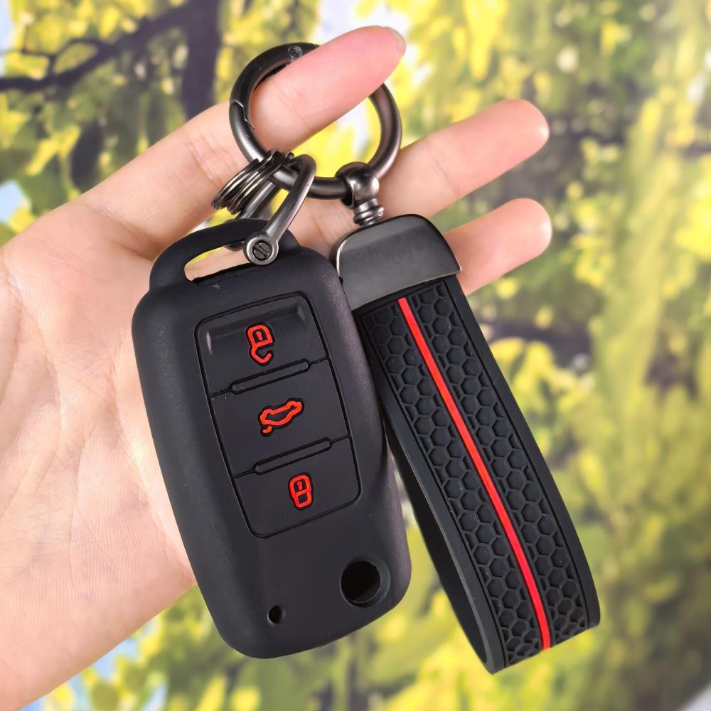 Key Fob Cover for VW Polo Golf Passat Tiguan Octavia MK7 B7 B8 with Keychain Anti-Scratch Guard Shockproof Protection Soft Grip Texture