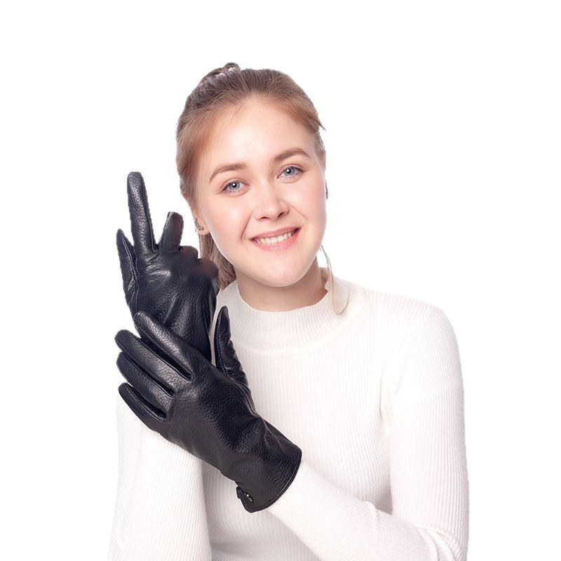 Women's Sheepskin Leather Riding Gloves - Autumn/Winter Warmth & Protection for Outdoor Use