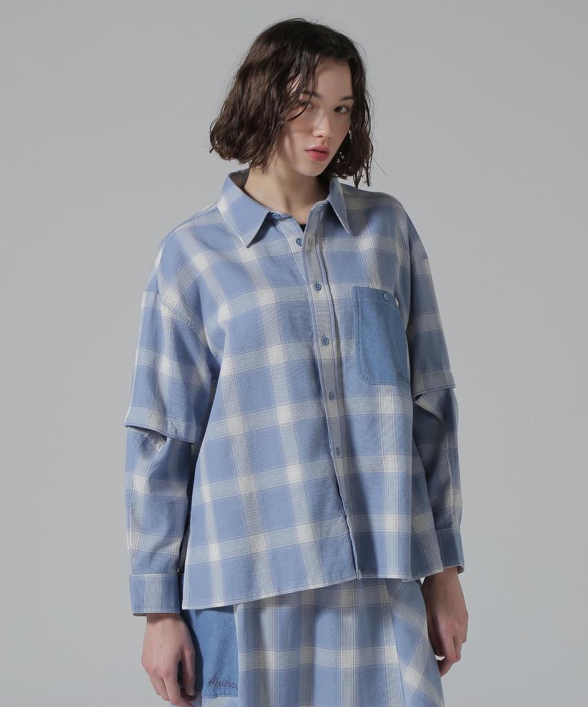 AVIREX WAFFLE OMBRE CHECK DETACHABLE SHIRTS Women's F 113 Light Blue 783-5120601