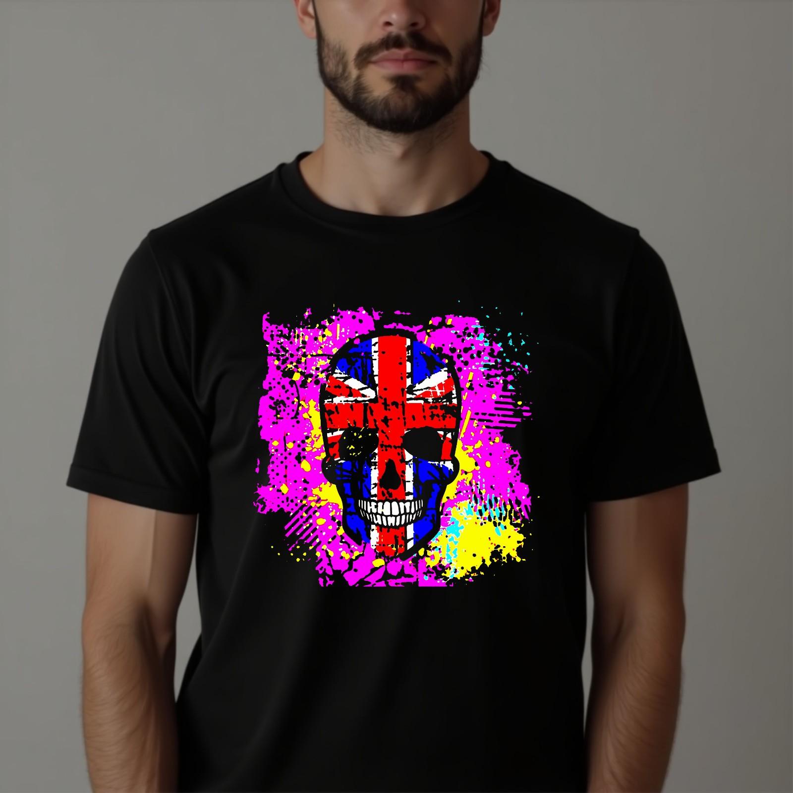 Union Jack Skull T-Shirt Gothic British Flag Patriotic Top Latest Men s Tee XXXXL