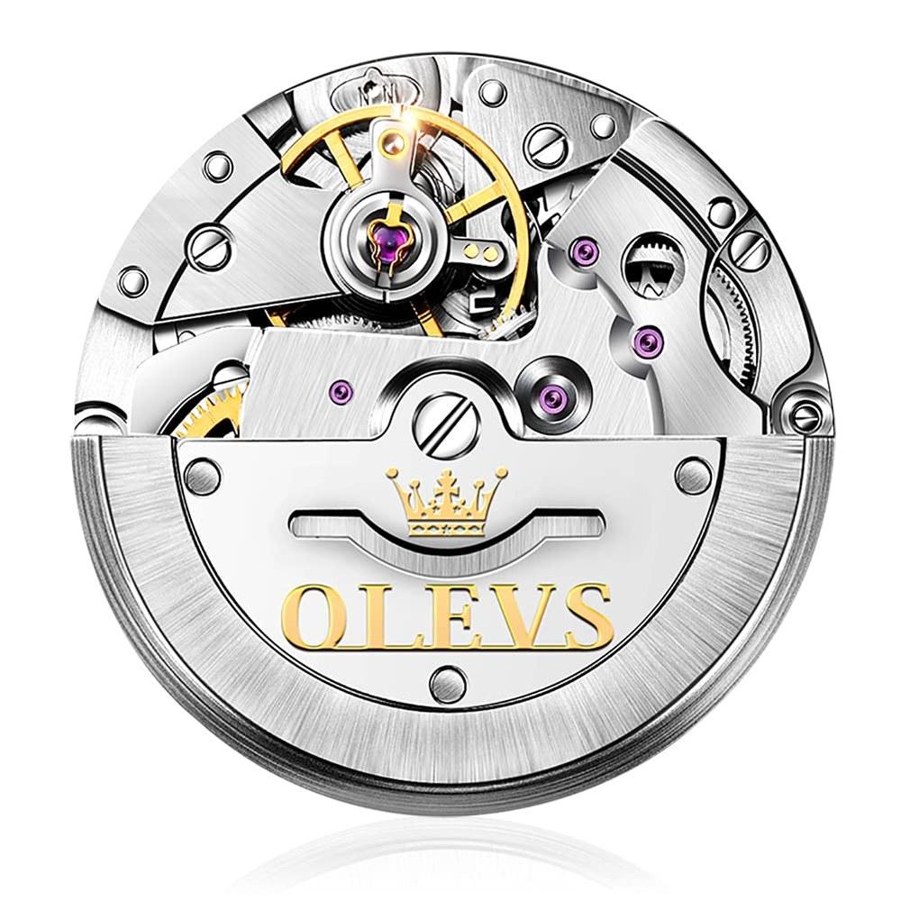 OLEVS Men's Mechanical Automatic Watch G6650 Waterproof Luminous Date Stainless Steel Green and Gold