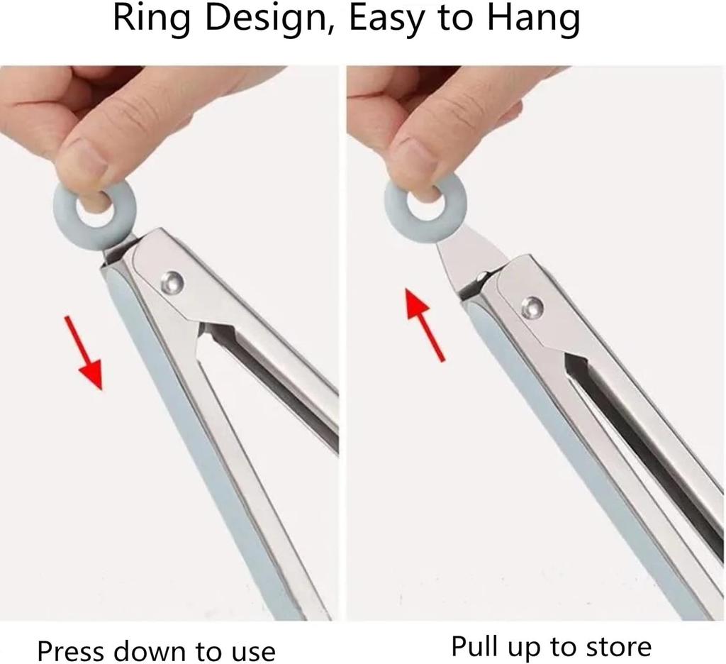 Cooking Silicone Tongs Non-slip Easy Grip Stainless Steel Salad Clips Heat-resistant Non-Stick Food Grade BBQ Tong Kitchen Tools