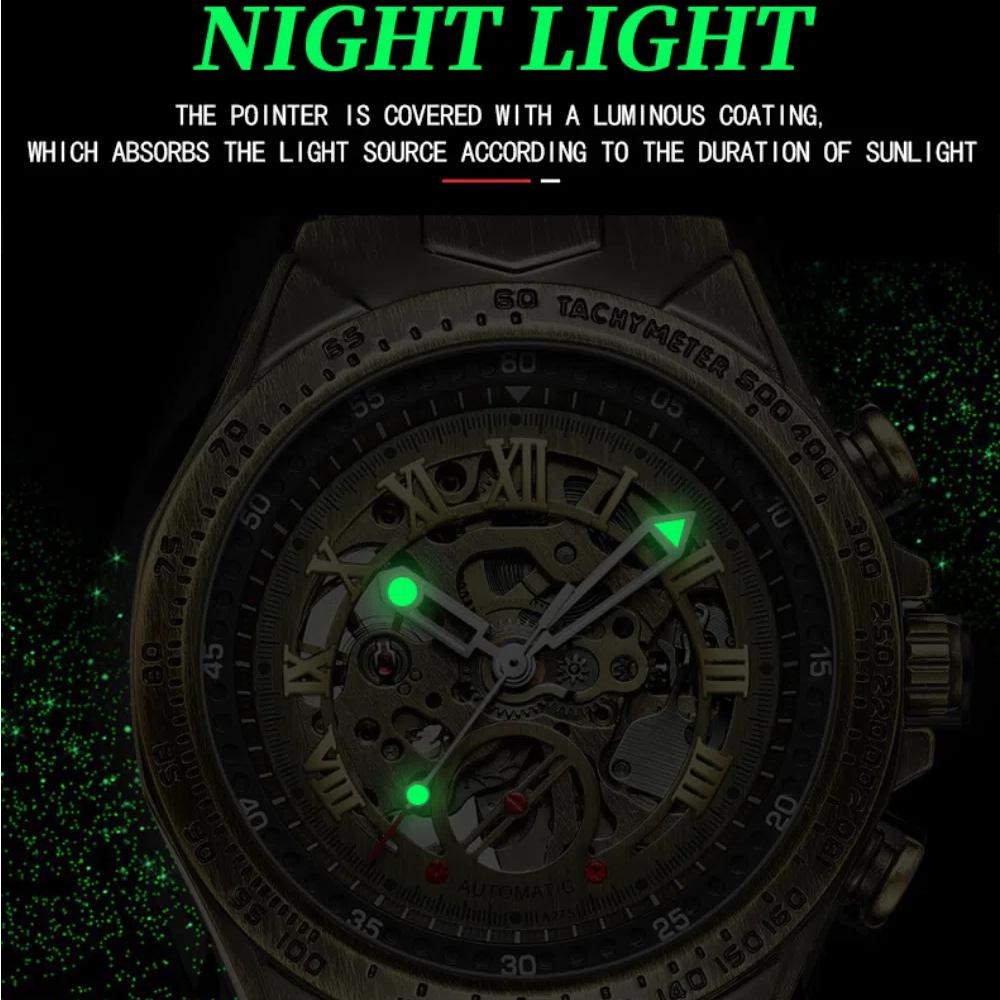 BINBOND Erkekler için Retro İskelet Steampunk Saat, Bronz Bezel, Otomatik Mekanik Saat, Deri Kayış, Su Geçirmez Erkek Kol Saati