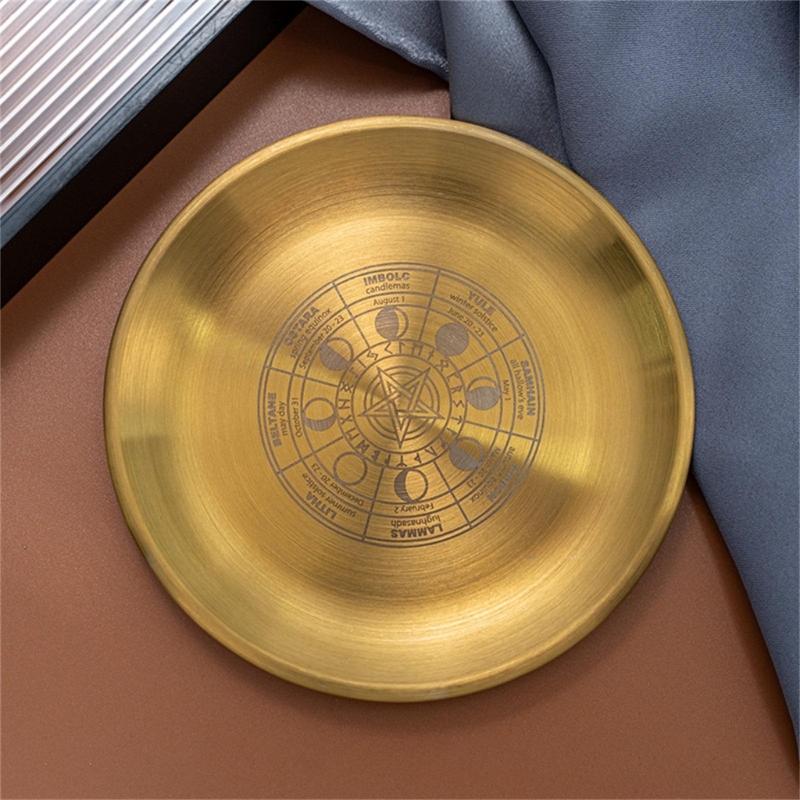 Decors Ritual Plate Dish Flat Tray Burning Candle Holder Offering Fruit Tray Metal Jewelry Plate Food Dish