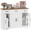 Aparador de Cozinha Rústico 4 Portas Prateleiras Prateleiras Ajustáveis 3 Gavetas 120x38x87 cm Branco e Nogueira