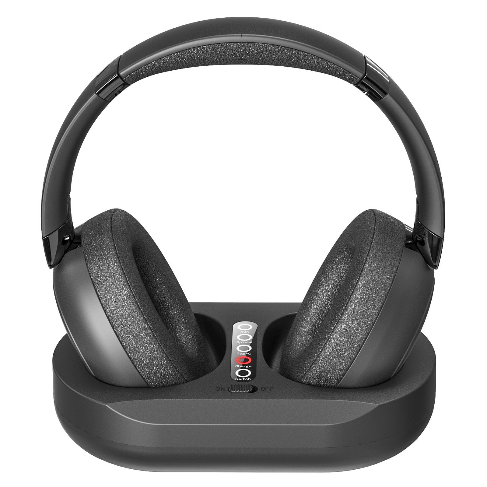 

Беспроводные наушники Bluetooth + 2.4G для ТВ-передатчика с зарядной базой, оптический, RCA, Aux вход, гарнитура большой емкости чёрный