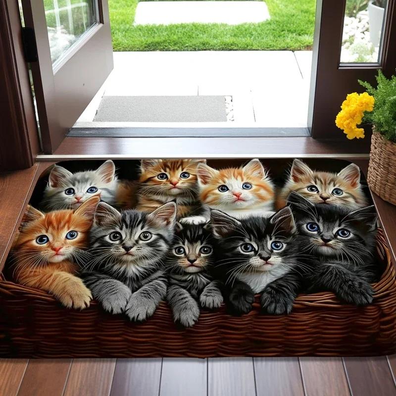 Entrance Doormat Realistic Cat Dog Pattern Rug Home Decoration Living Room Bedroom Kitchen Anti Slip Carpet