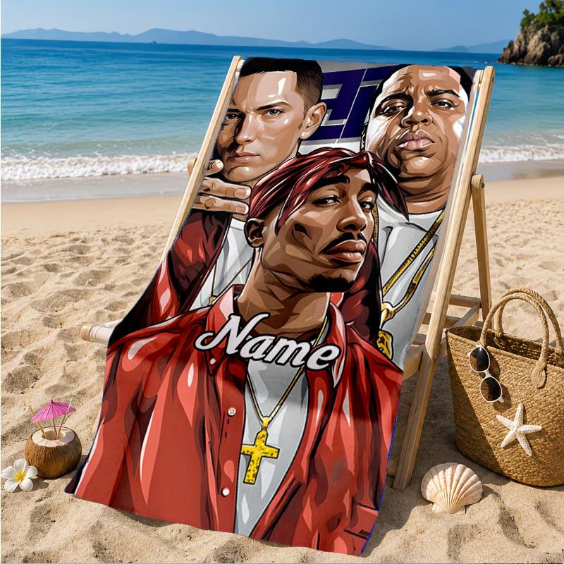 Custom Name Hip Hop Heart In Space Adventure Microfiber Beach Towel, Lightweight for Summer Travel, Swimming Pool Fan Gift