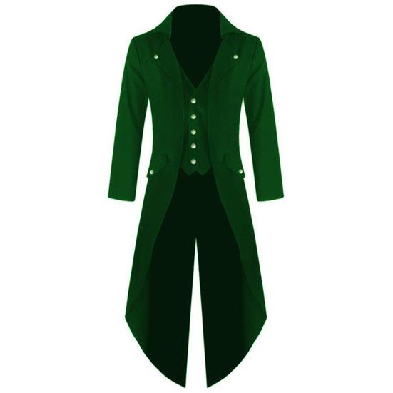 Men Solid Color Retro Gothic Button Tailcoat Tuxedo Party Halloween Costume