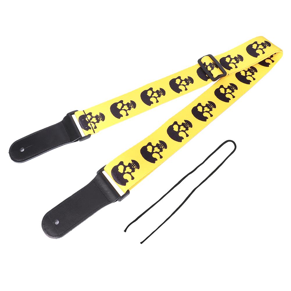 Gitarrengurt Akustik E-Gitarre Bass Ukulele Gurt Verstellbar Totenkopfmuster Lederkopf Gelb